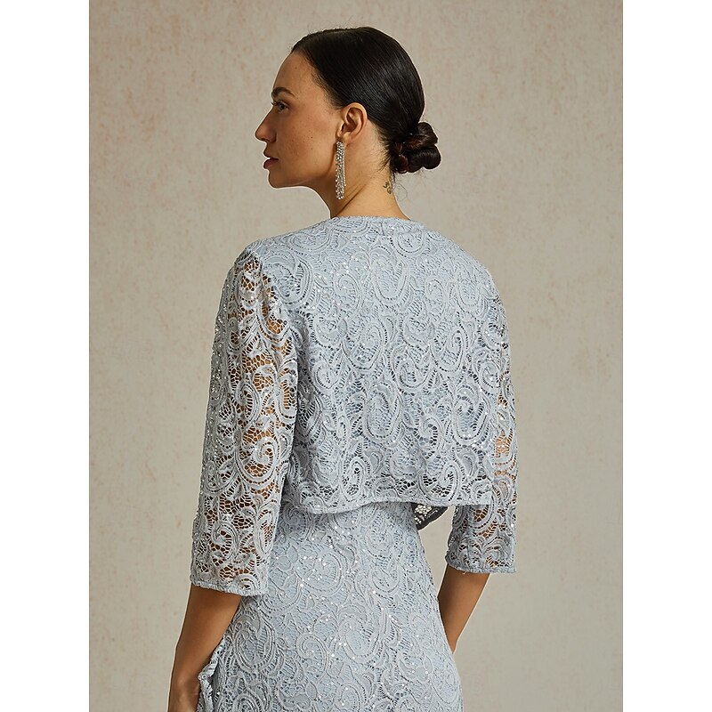 Women's Lace Shirt Elegant Daily Party Crew Neck Light Grey Summer Spring Fall2