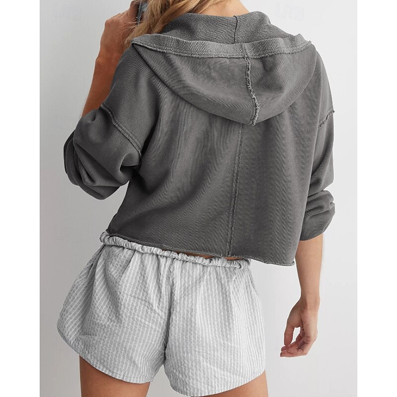 Women's Pullover Hoodie Sweatshirt Plain Streetwear Casual Long Sleeve Hooded Regular Tops Street Holiday Fuchsia Light Grey Gray Fall Winter3