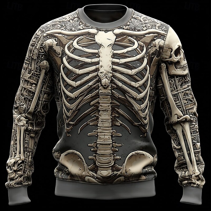 Halloween Men's 3D Skeleton Sweatshirt Sweatshirt Long Sleeve Sweatshirt Crew Neck Casual Punk & Gothic 3D Print Party Streetwear All Seasons2