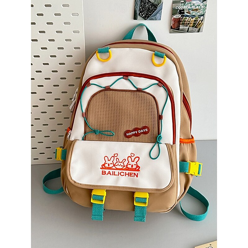 Teen Girl's Large Capacity Travel Backpack with Trolley Strap – Cute Bunny Embroidery, Multi-Pocket School Bag for Middle & High School Students2