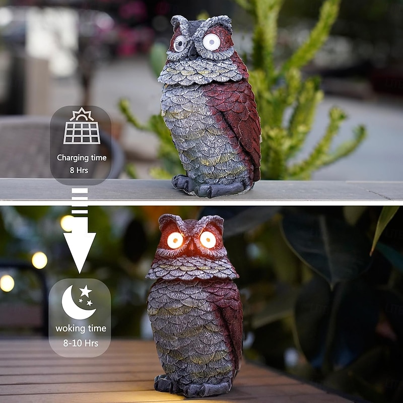 1 Pc Outdoor Solar Owl Decorative Lamp Head Swinging Courtyard Garden Path Terrace Balcony Landscape Light Pendant Resin Light4