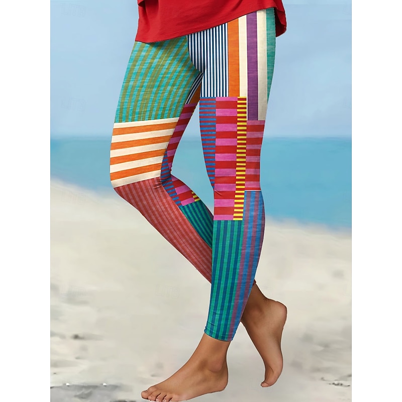 Women's Leggings Vacation Vintage Fashion Ankle-Length High Waist Graphic Geometric Printing Soft Breathable Micro-elastic Outdoor Daily Robin's Egg Blue Red Amethyst Spring Fall Winter Slim Fit