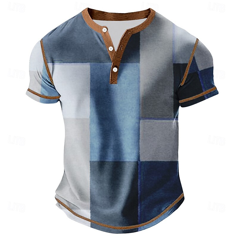 Men's Color Block Henley Shirt Tee Short Sleeve Vintage Fashion Designer Outdoor Casual Daily Spring &  Fall All Seasons Gray Blue khaki Henley Henley T-Shirt2