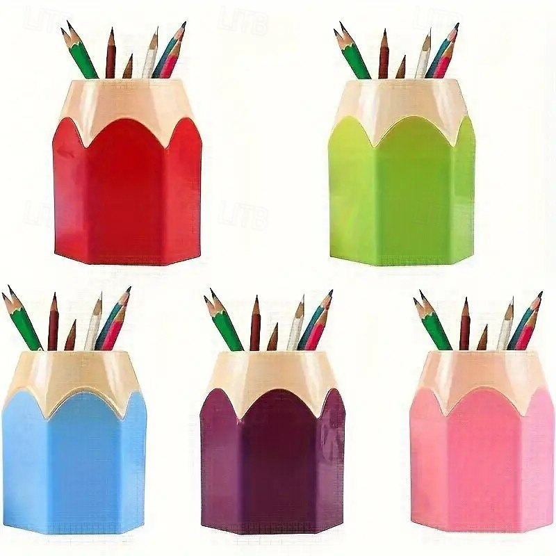 7pcs Pencil Shaped Pen Holders Back to School Gift, Cute Cartoon Stationery Organizer with Compartments, Portable Pencil Storage Box for Students, Drawing, School Classroom, Office Desk Decor2