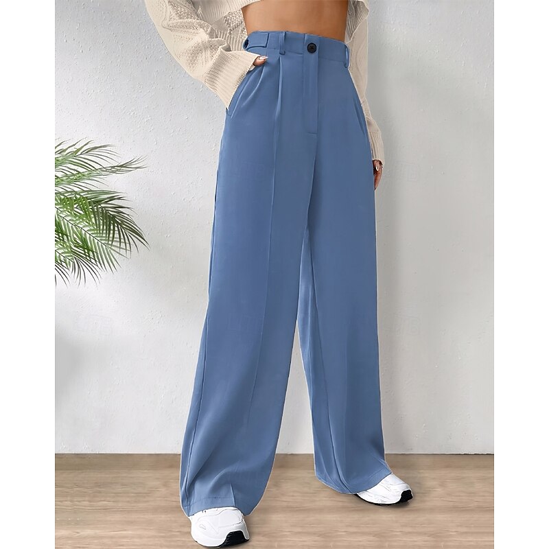 Women's Wide Leg Dress Pants Pants Trousers Fashion Streetwear Full Length High Waist Plain Pocket Breathability Comfortable Street Daily Wear Going out Black Blue Gray Summer Spring Regular Fit3