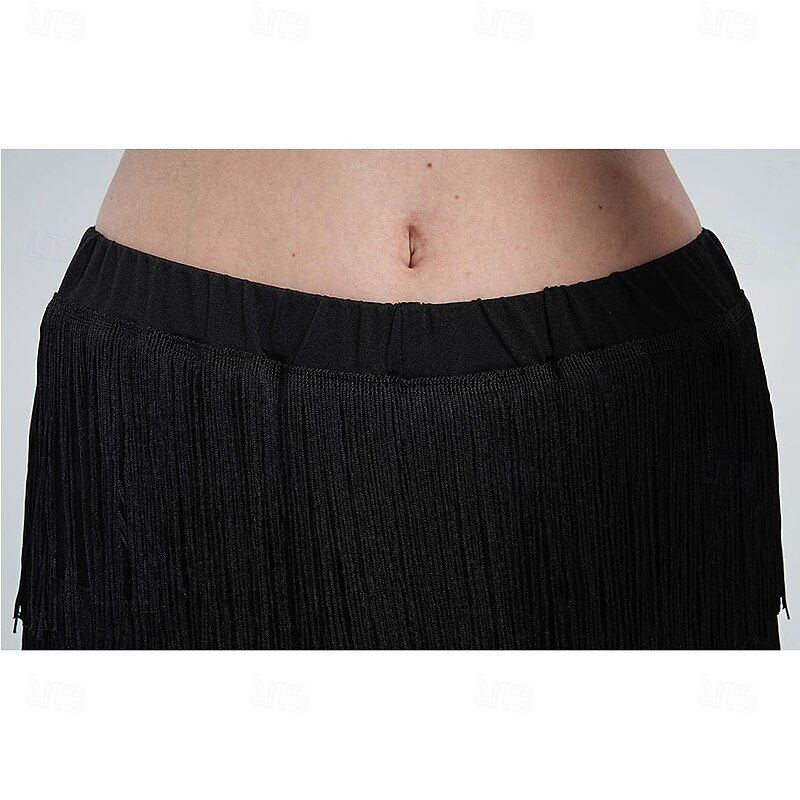 BH1985 Women's 7 Tier Tassel Latin Dance Pant Ballroom Dance Professional Black Adult Fringe Practice Pants4
