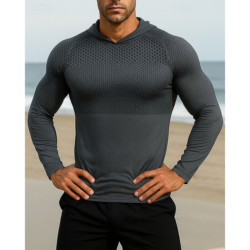 Men's Running Top Sports Sweatshirt Hooded Long Sleeve Top Athleisure Solid Colored Breathable Outdoor Running Yoga Sportswear Activewear Blue Dark Gray Light Grey3