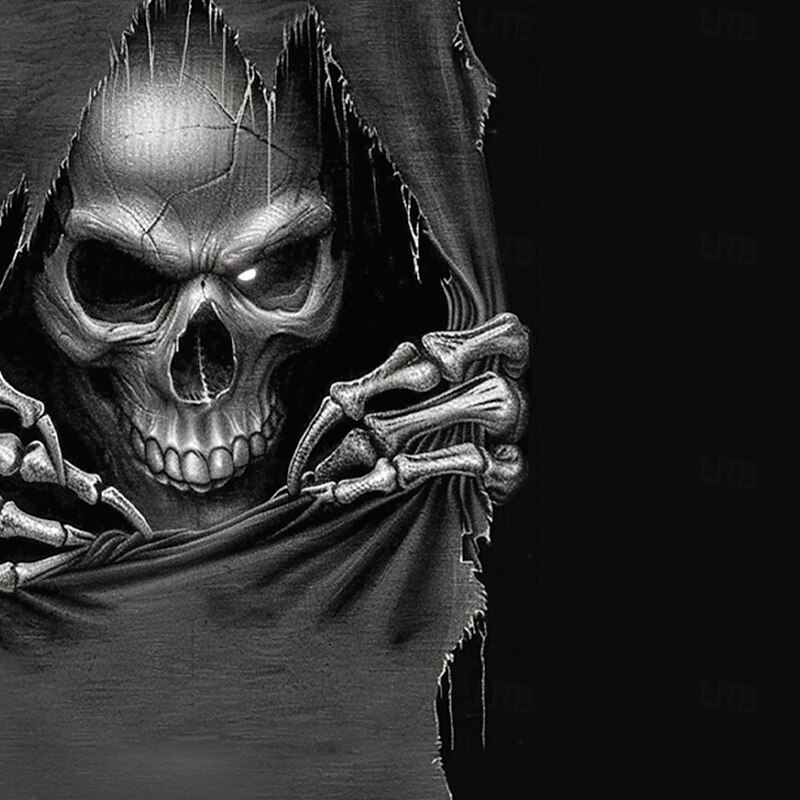 Halloween Men's Grim Reaper Reaper Henley Shirt T shirt Tee Short Sleeve T shirt 3D Print Crew Neck Stand Collar Lace Up Neck Shirt Casual Street Sports Outdoor Casual Black Blue Brown Summer Spring2