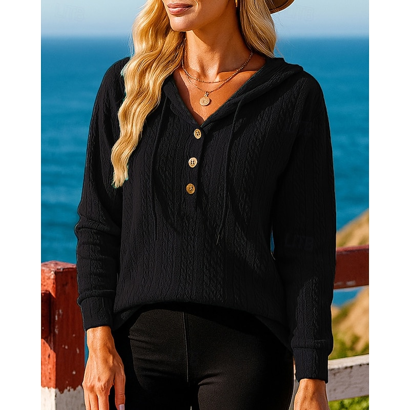 Women's Pullover Sweatshirt Casual Hoodies Buttons Long Sleeve Top Athleisure Fall Solid Colored Fashion Outdoor Jogging Running Sportswear Activewear Black Pink Dark Green4