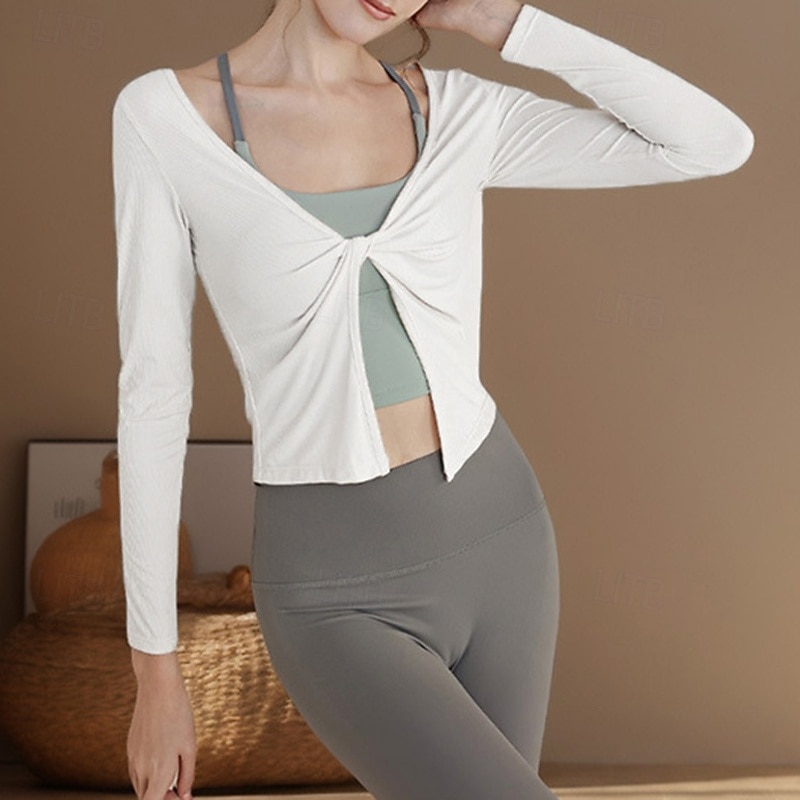 Women's Activewear Stretchy Breathable Long Sleeve Sports Solid Color Top For Gym Dance Athletic Activewear3