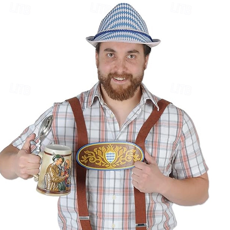 Men's Fedora Hat Oktoberfest Hat Blue Fabric Fashion Casual Street Daily Plaid Sunscreen Breathable3