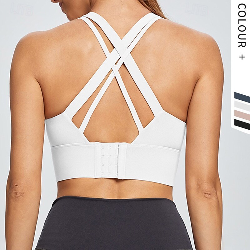 Women's Sports Bra Underwear High Supports Breathable Wireless Padded Solid / Plain Color Sport Activewear Wine Red Black Gym Fitness Yoga2