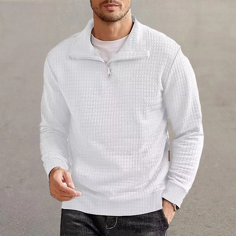 Men's Sweatshirt Waffle Sweatshirt Pullover Quarter Zip Sweatshirt Black White Wine Navy Blue Green Standing Collar Plain Sports & Outdoor Daily Holiday Streetwear Casual Athletic Spring Fall2