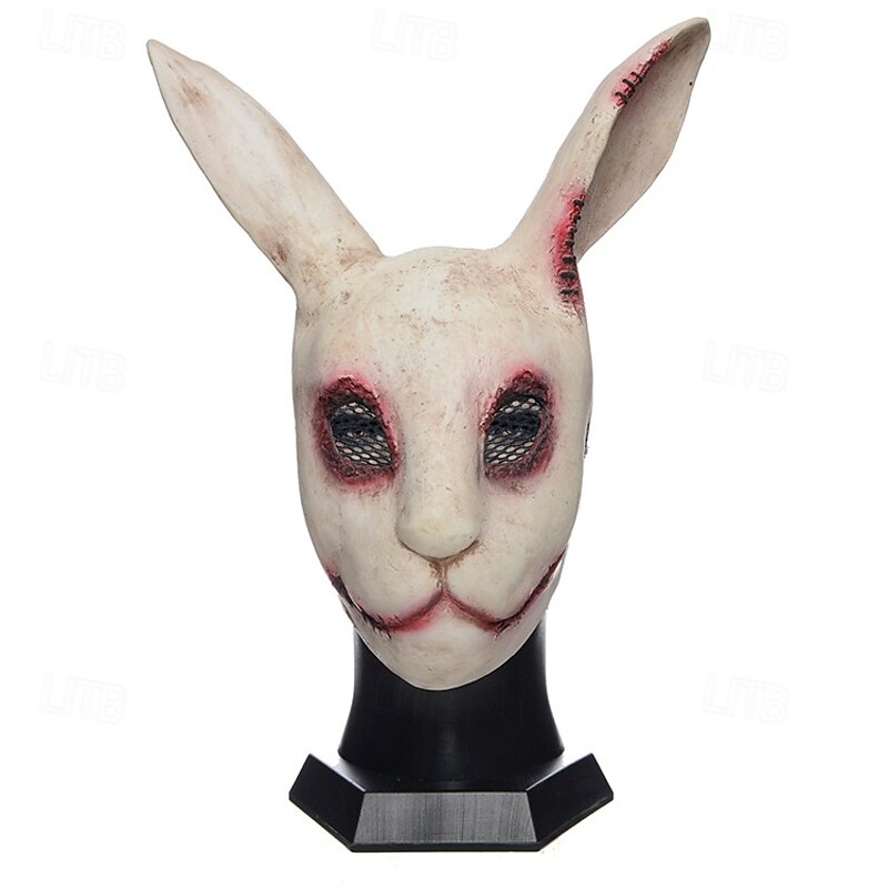 Halloween Bloody Bunny Mask for Adults, Realistic Scary Costumes Latex Face Mask, Creepy Full Head Rabbit Mask for Haunted House, Cosplay, and Party Decor2