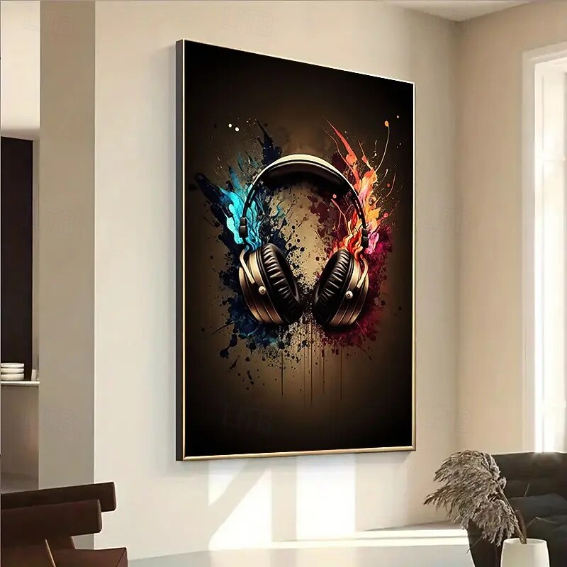 A Frameless Modern Canvas Painting Depicting Headphones Perfect For Decorating Your Living Room And Bedroom.4