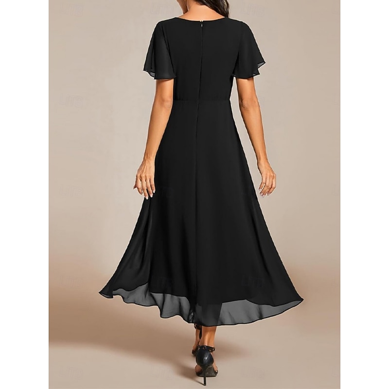 Women's Midi Dress Cocktail Dress Wedding Guest Dress Chiffon Elegant Fashion Modern Outdoor Cocktail Party Regular Fit Plain Short Sleeve V Neck Black Summer Spring4