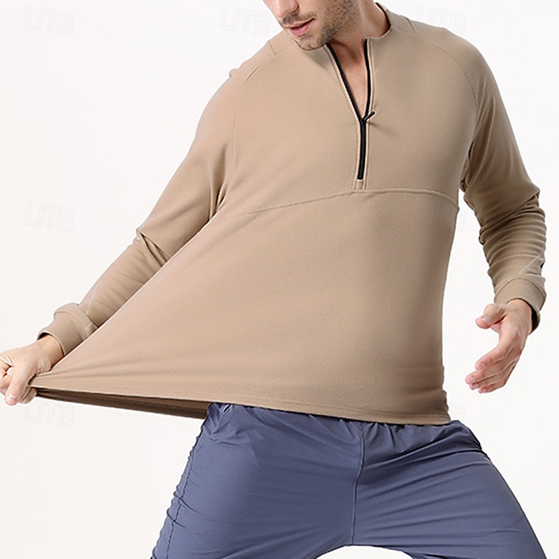 Men's Fleece Sweatshirt Quarter Zip Sweatshirt Long Sleeve Crew Neck Top Outdoor Thermal Warm Winter Polyester Dark Grey Black Blue Tennis Golf Running2