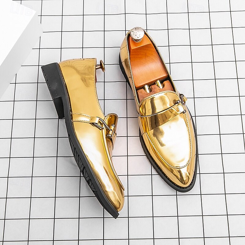Men's Shiny Gold Bit Loafers – Metallic Slip-On Dress Shoes for Weddings, Evening Galas & Performances2