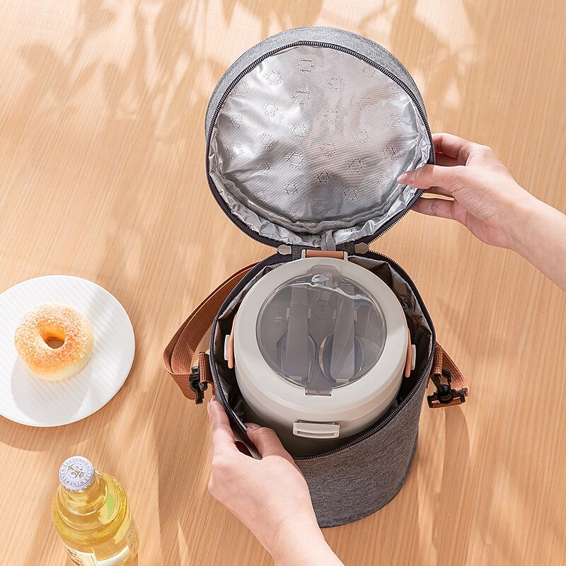 Lunch Bag for Women and Men for Back to School Office Picnic Hiking Beach Round Cylinder Bento Bag Portable Handheld Insulated Lunch Tote Food Storage Carrier3