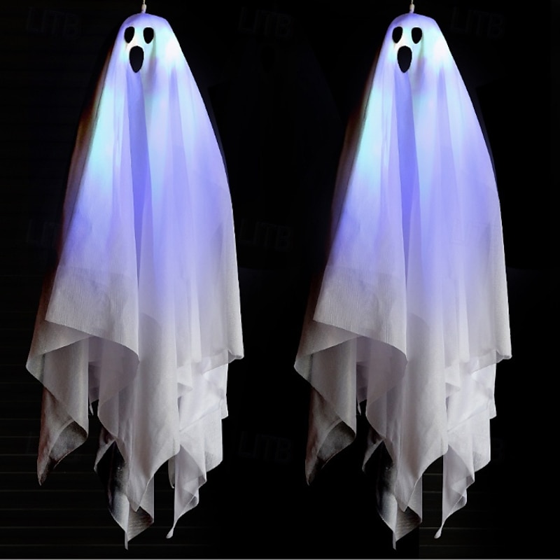 1 Pc Halloween Horror Courtyard Decoration Touch Luminous Sound Electric Ghost Pendant White Small Hanging Ghost Decoration Prop3