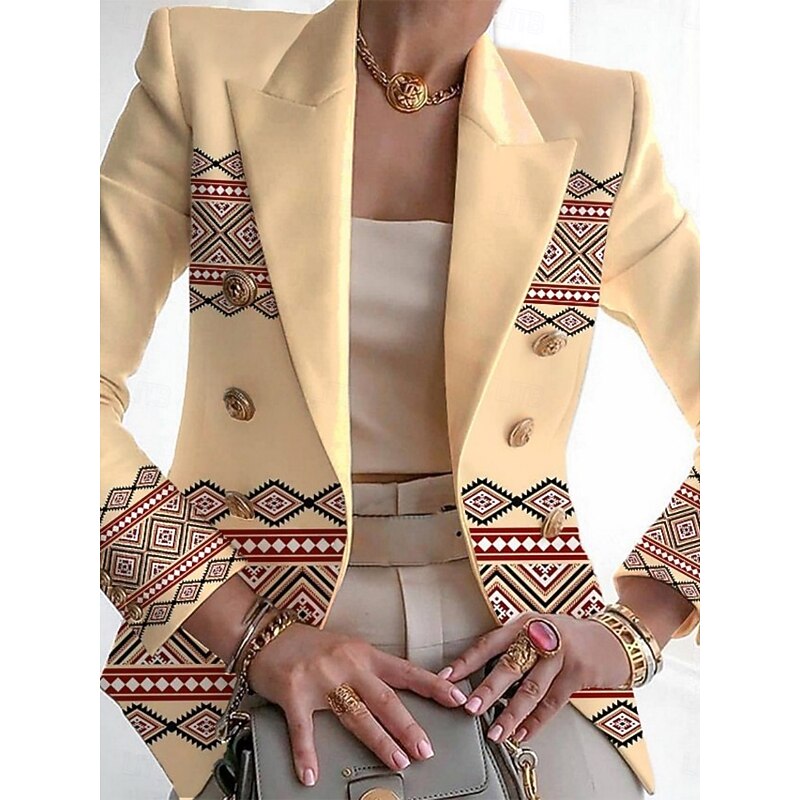 Women's Blazer Comfortable Breathable Pocket Buttons Print Fashion Casual Geometric Office Street Casual Daily Wear Single Breasted Regular Turndown Regular Fit Long Sleeve Outerwear Pink Purple3