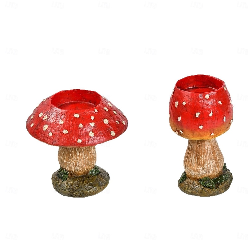 2pcs/set Candle Holders Realistic Mushroom Design Red Toadstool Candle Stand Creative Home Decor Resin Ornament Decorative Tabletop Art Craft Display Piece4