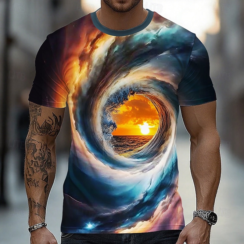 Men's Optical Illusion Ocean 3D T Shirt Short Sleeve T shirt 3D Print Crew Neck Shirt Exaggerated Designer Party Street Casual White Yellow Blue Summer Spring All Seasons Clothing Apparel S M L XL