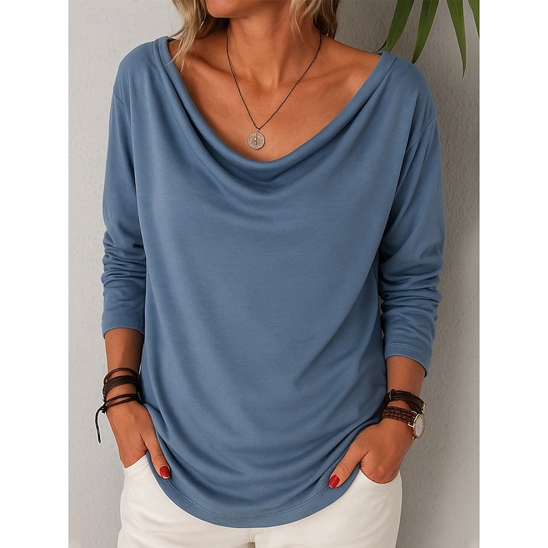 Women's Texture Blouse T Shirt Vintage Casual Beach Long Sleeve Cowl Neck Pile Neck Regular Tops Daily Maroon Black Blue Green Gray Summer Spring Fall