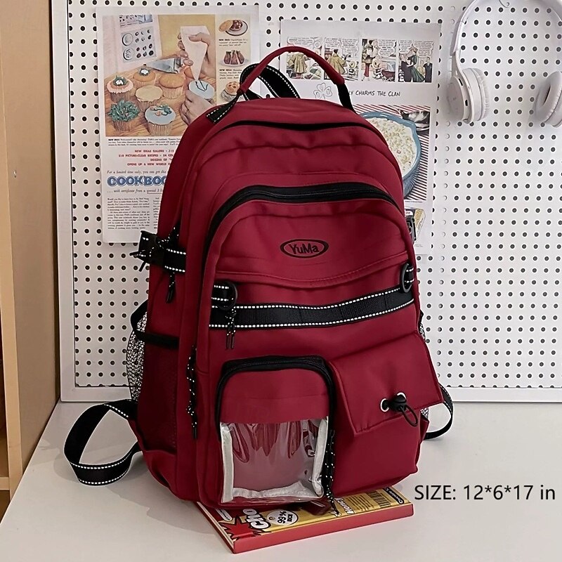 Teen Girls School Backpack with Plush Keychain – Large Capacity Casual Bookbag with Clear Pocket for Back to School3