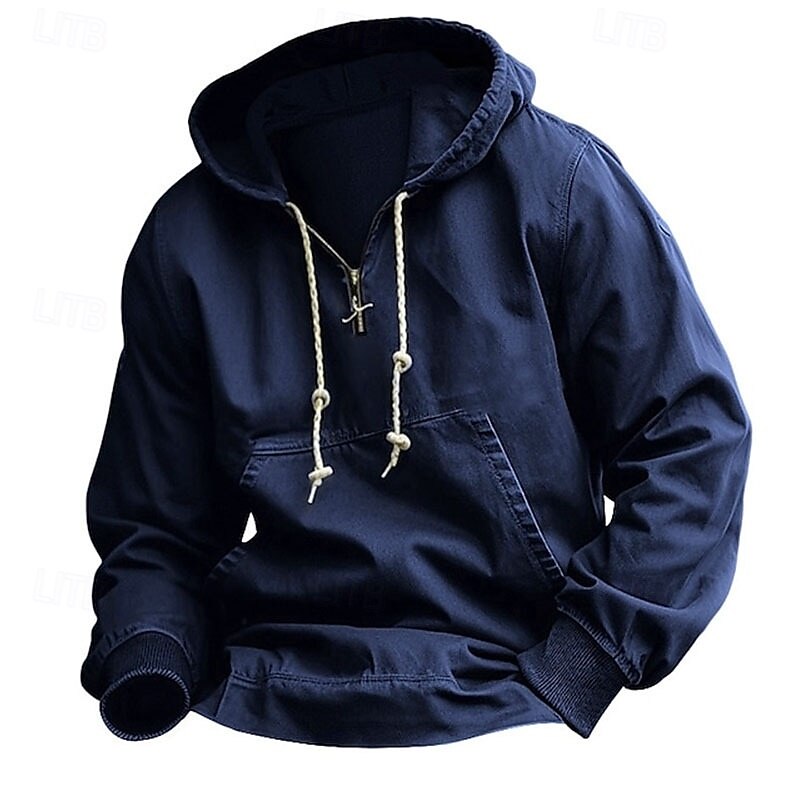 Men's Tactical Black Navy Blue Hooded Plain Zip Up Front Pocket Quarter Zip Tactical Sports & Outdoor Casual Streetwear Cool Sportswear Fall & Winter Clothing Apparel Hoodies Sweatshirts  Long Sleeve2