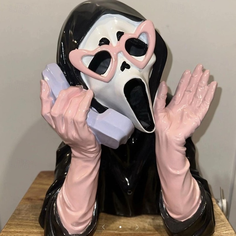 Pink Screaming Face Ghost Figurine Halloween Resin Scary Luminous Glowing Statue for Home Office Desktop Decoration