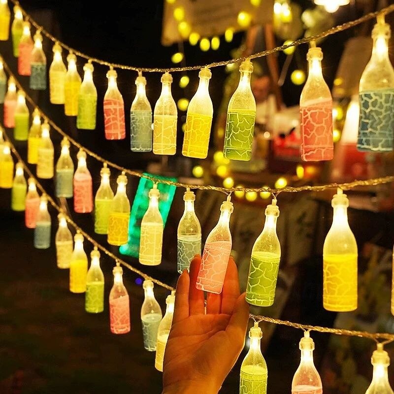 LED Bar Atmosphere Light 2m 10LEDs Battery Powered Beer Bottle Fruit Wishing Bottle Fairy String Lights Camping Party Home Balcony Garden Xmas New Year Decoration
