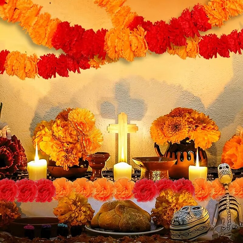 Mexico Day of the Dead Decoration Halloween Outdoor Marigold Flower Ball Cloth Field Flower String Scene Arrangement Atmosphere Props4