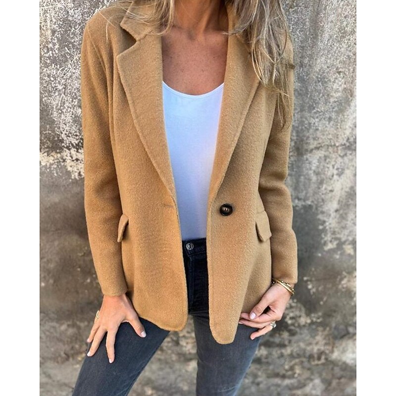 Women's Winter Coat Casual Jacket Warm Comfortable Pocket Buttons Casual Plain Going out Casual Daily Single Breasted Regular Turndown Regular Fit Long Sleeve Outerwear Black Yellow Pink Fall Winter4