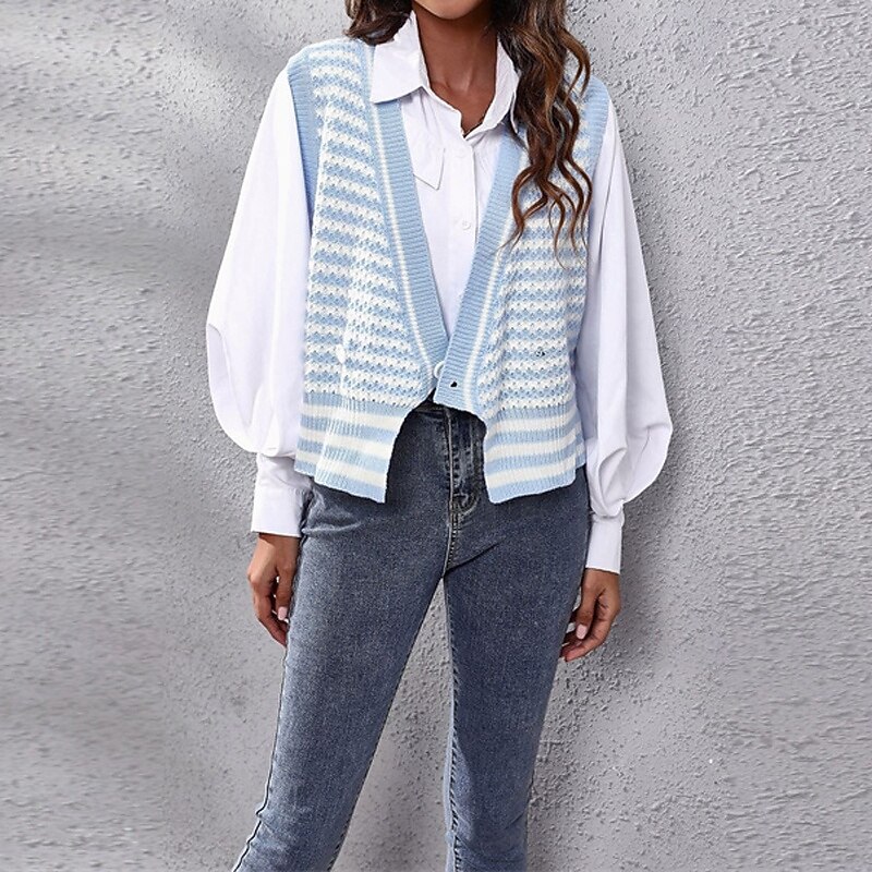 Women's Sweater Fashion Floral Ribbed Crew Neck Knitted Long Sleeve Regular Tops Knit Going out Weekend White Blue Fall4