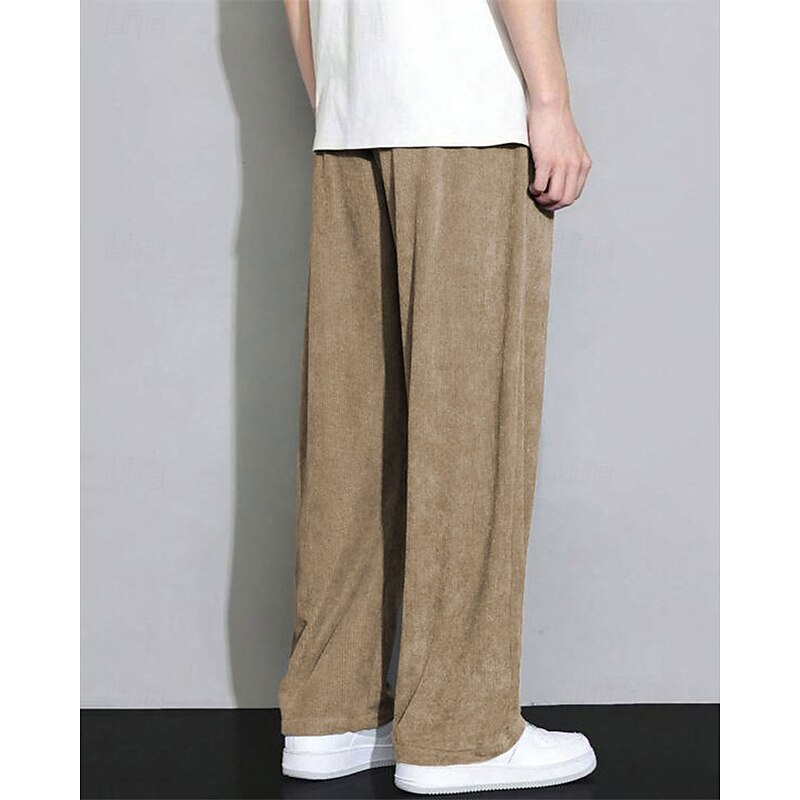 Men's Corduroy Pants Trousers Casual Pants Pocket Elastic Waist Drawstring Plain Comfort Sports Outdoor Daily Fashion Casual Blue Khaki Micro-elastic2