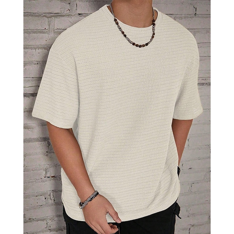 Men's T Shirt Tee Short Sleeve Shirt Tee Top Short Sleeve Crew Neck Summer Plain Fashion Designer Basic Jacquard Vacation Street Going out Black White Khaki Top Tee for Men2