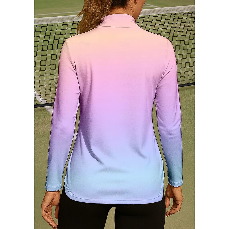 Women's Gradient Shirt Sport Shirt Golf Polo Shirt Tennis Shirt Long Sleeve Zipper Floral UPF50+ UV Resistant High Elasticity Moisture Wicking Breathable Tennis Golf Pickleball Stand Collar Zip Collar2