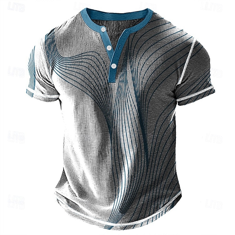 Men's Geometric Abstract Henley Shirt Waffle T Shirt Short Sleeve Daily Retro Vintage Classic Sports Outdoor Casual Holiday Summer Spring & Summer Purple Red Blue Grey Henley Henley T-Shirt