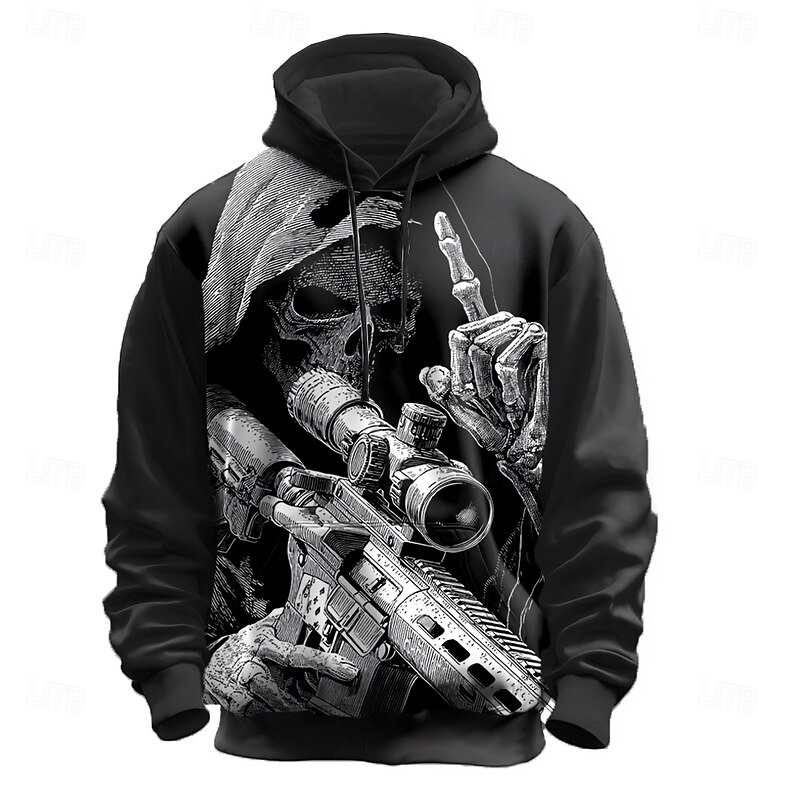 Halloween Men's Grim Reaper 3D Reaper Hoodies Sweatshirt Punk Exaggerated Long Sleeve Crew Neck Club Streetwear Black Red Drawstring Fall Winter Designer