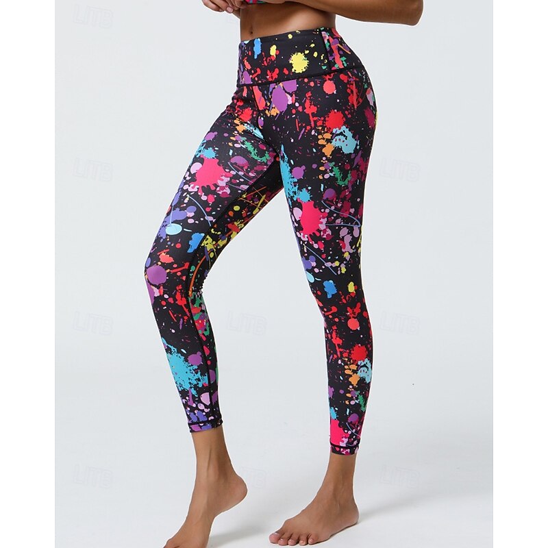 Women's Capri Leggings Yoga Leggings Tummy Control High Waist Gym Athletic Pilates Bottoms Printing Pink Light Green Red Fall Sports Activewear Tight Fit2