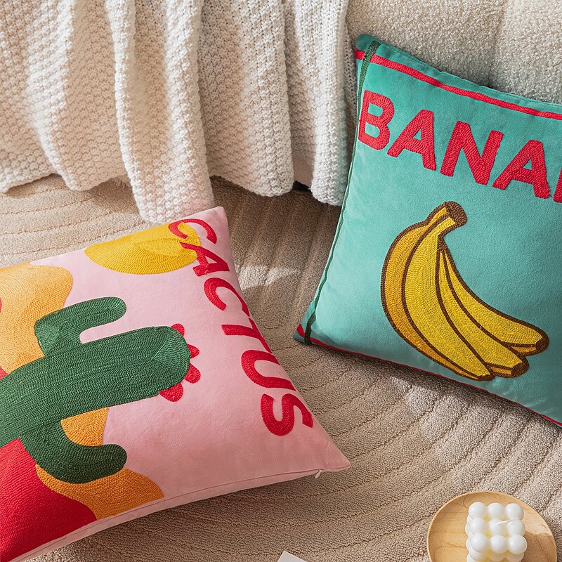 1 pcs Fruit Design Toss Pillow Cover, Embroidery Boho Casual Square Zipper Traditional Classic4