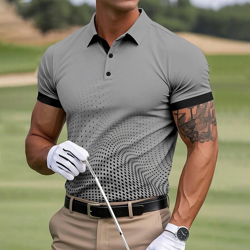 Men's Geometric Golf Polo Sports Polo Shirts Short Sleeve Polo Shirts Collared Shirts Casual Outdoor Athleisure Buttons Summer Yellow Red Navy Blue3