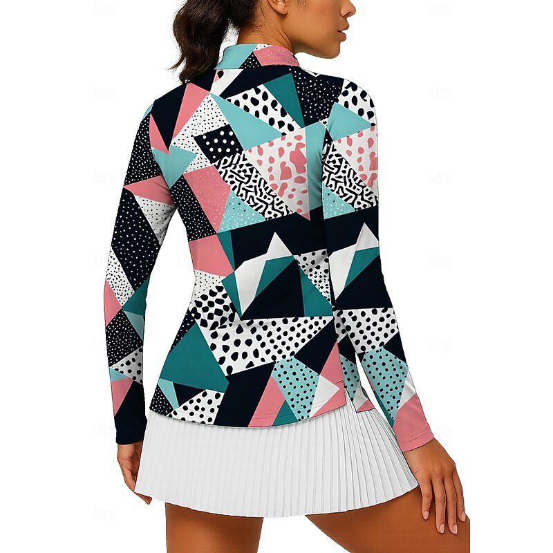 Women's Geometric Tops Golf Polo Shirt Tennis Shirt Tennis Sweatshirt Long Sleeve Print Quarter Zip Pullover UPF50+ UV Protection Elastic Breathable Volleyball Tennis Golf Stand Collar Zip Collar2