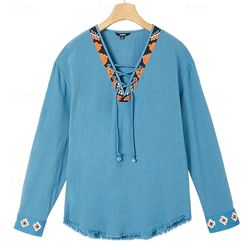 Men's Shirt Linen Shirt Viking Style Summer Shirt Beach Shirt Solid Color Vacation Casual Black White Green Long Sleeve V Neck Summer Spring Clothing Apparel Drawstring2