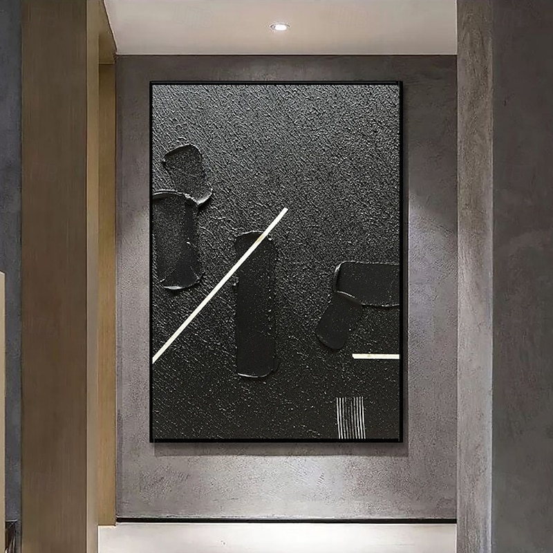 Handmade Oil Painting Canvas Wall Art Decoration Black Frosted Texture Simple Abstract for Home Decor Stretched Frame Hanging Painting/Rolled Frameless Unstretched Painting