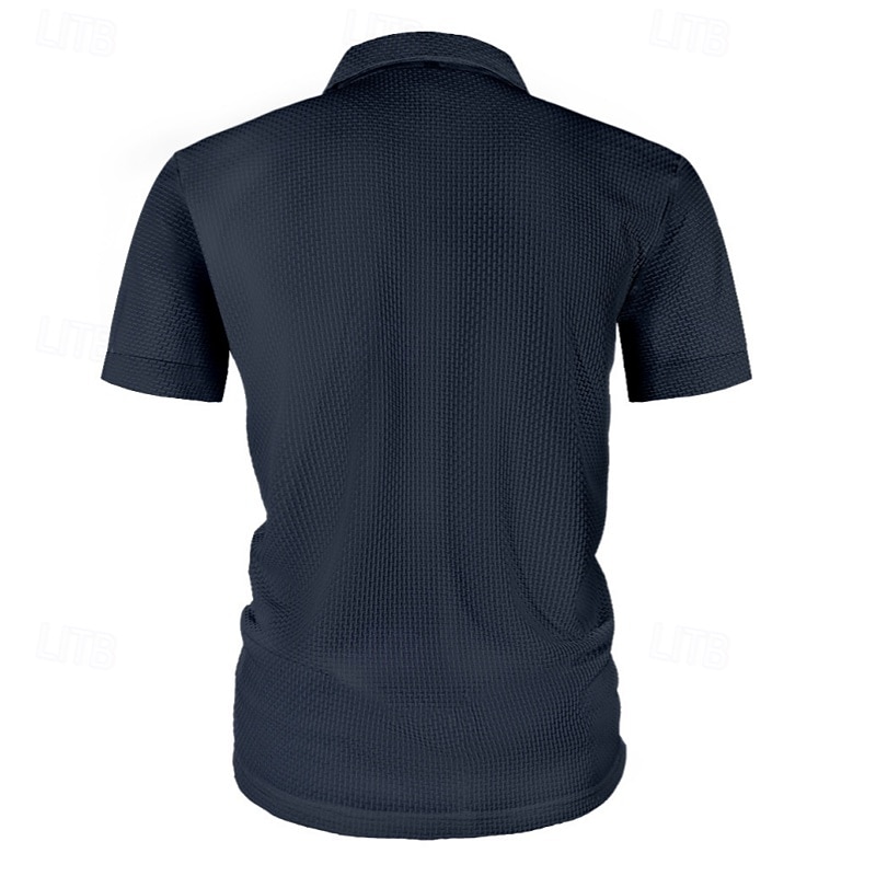 Men's Waffle Polo Shirts Golf Shirt Business Casual Lapel Quarter Zip Short Sleeve Fashion Basic Plain Quarter Zip Plain Summer Regular Fit Black White Navy Blue Dark Blue Gray Waffle Polo Shirts2