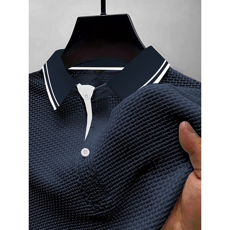 Men's Waffle Polo Shirts Golf Shirt Work Casual Lapel Short Sleeve Basic Modern Textured Buttons Jacquard Summer Regular Fit Black White Black Dark Blue Navy Blue Waffle Polo Shirts