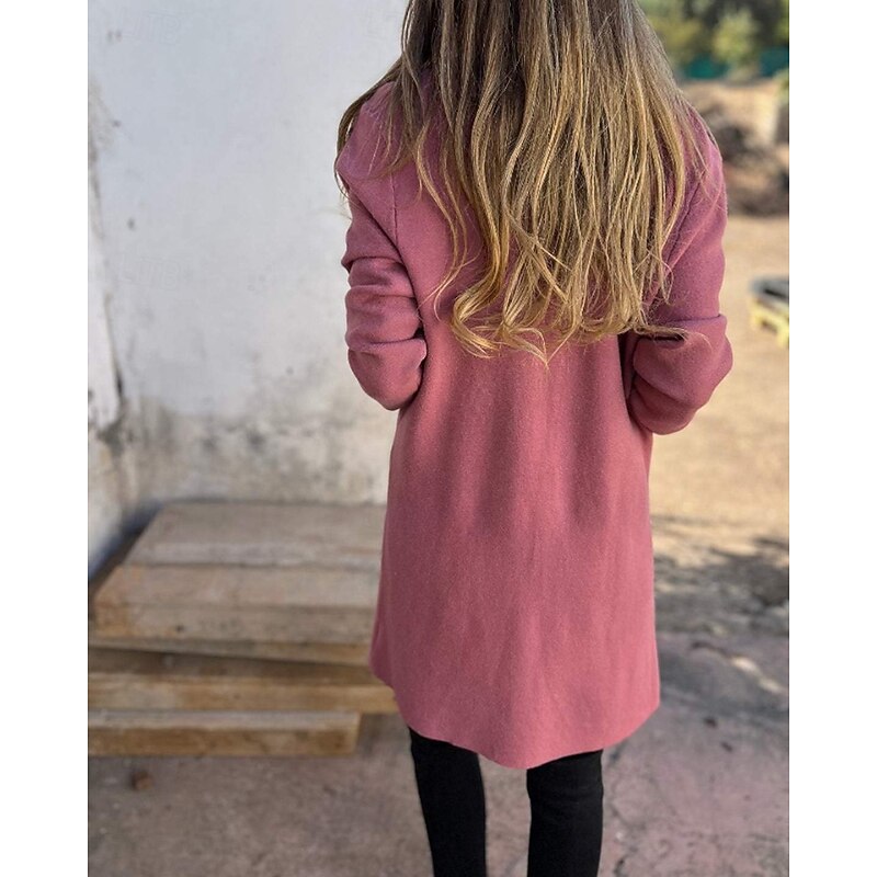 Women's Coat Comfortable Pocket Fashion Plain Street Holiday Cardigan Long Turndown Regular Fit Long Sleeve Outerwear Black Pink Dark Green Fall Winter2