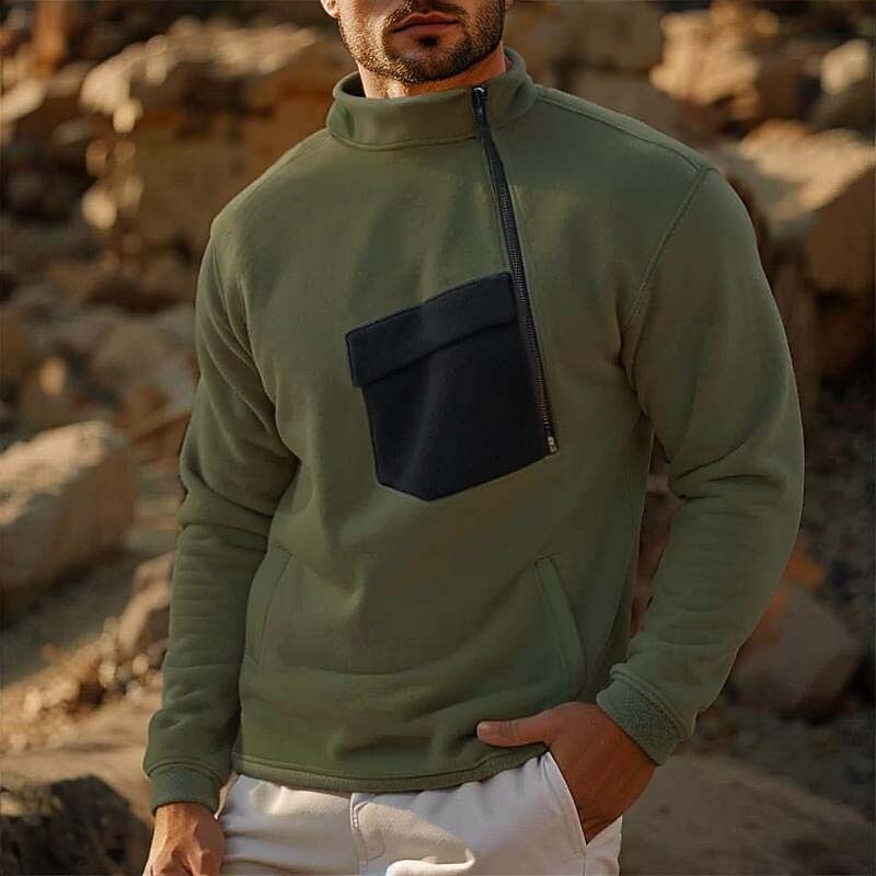 Men's Fleece Hoodie Black Army Green Gray Crew Neck Standing Collar Plain Zip Up Front Pocket Sports & Outdoor Casual Daily Cool Designer Sportswear Fall & Winter Clothing Apparel Hoodies Sweatshirts2